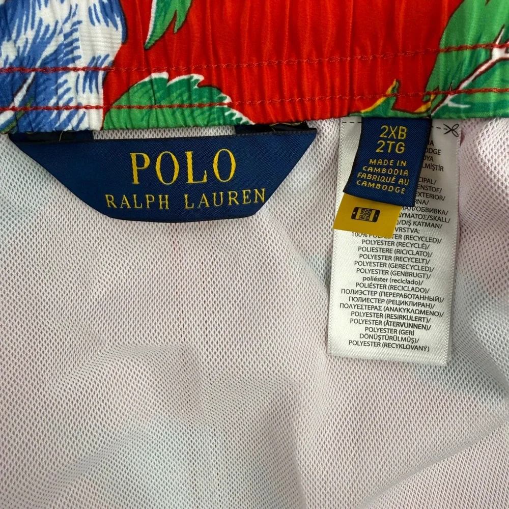 Polo Ralph Lauren Swim Shorts Mens 2XB Red Floral Traveler Hawaiian Trunks